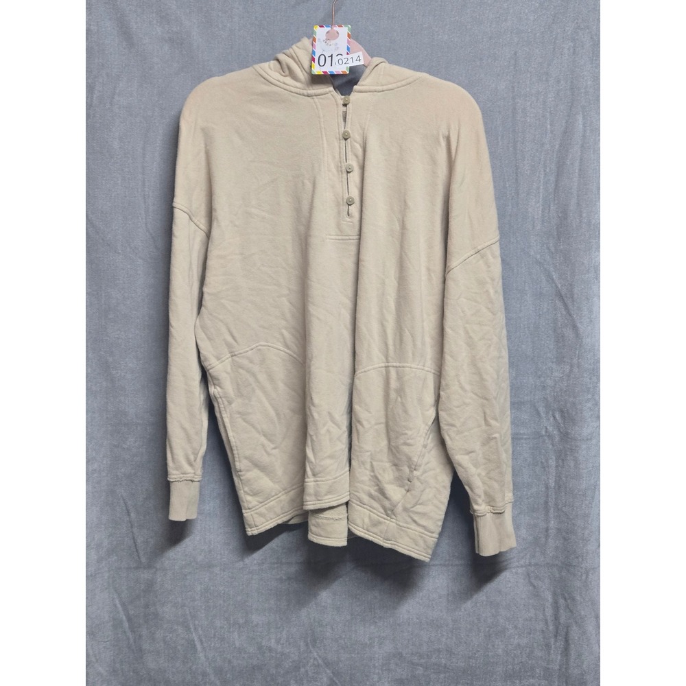 Aerie Womens Henley Hoodie Cream Beige Button Front Fleece Sweatshirt M/L